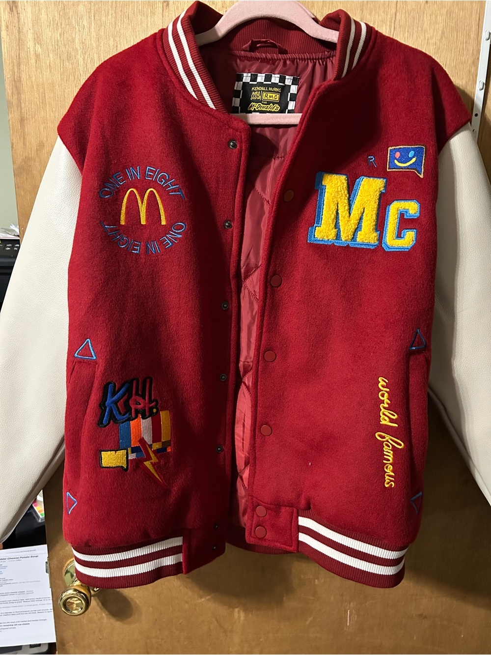 McDonald's Red and White Varsity-Style Adult Jacket with Embroidered Patches